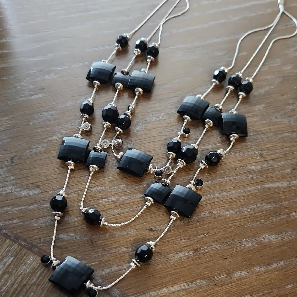Black Bead Multi-Layer Necklace